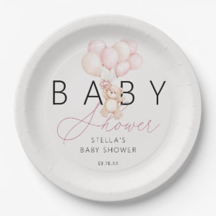 Plato De Papel Papel para Baby Shower de Osito de Peluche con Glo