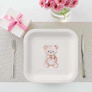 Plato De Papel Papel para Baby Shower de Osito de Peluche Niña