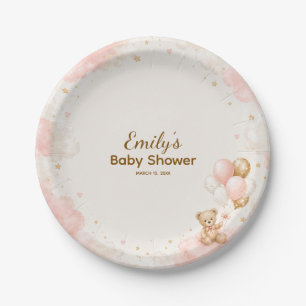 Plato De Papel Papel para Baby Shower Globo de Osito Rosado