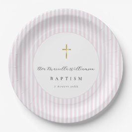 Plato De Papel Papel para Bautizo de Niña Rosa 