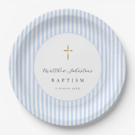 Plato De Papel Papel para Bautizo de Niño Azul Bebé