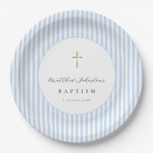 Plato De Papel Papel para Bautizo de Niño Azul Bebé