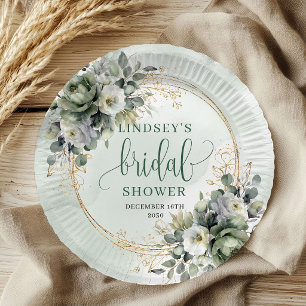 Plato De Papel Papel para Bridal Shower Boho Dusty Green Eucalypt