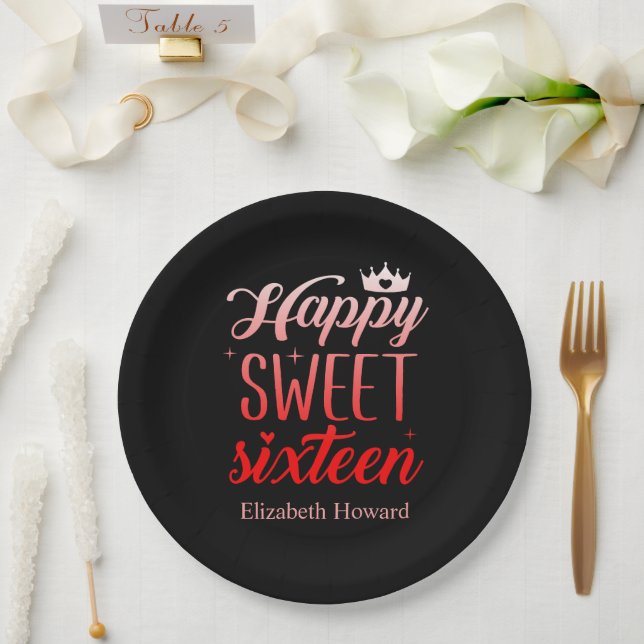 Plato De Papel Papel personalizado Sweet 16 (Boda)