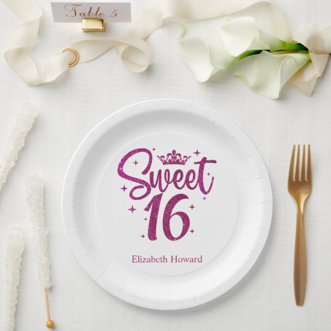 Plato De Papel Papel personalizado Sweet 16 (Boda)