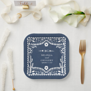 Plato De Papel Papel Picado Boda Mexicana Rústica Azul Boda