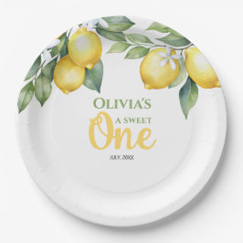 Plato De Papel Papel Placa cítricos de limón 1er cumpleaños.
