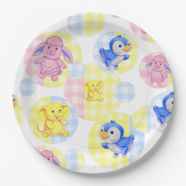 Plato De Papel Papel Plate Toy Animals Gingham (Anverso)