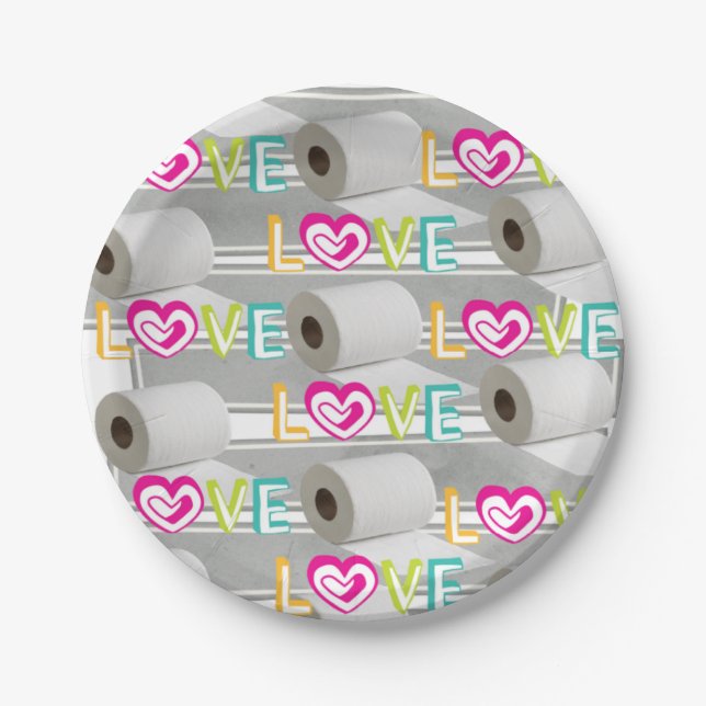 Plato De Papel Papel Plates Red Hearts Toilet Paper Love (Anverso)