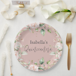 Plato De Papel Papel Quinceañera de color de agua floral de Rubor