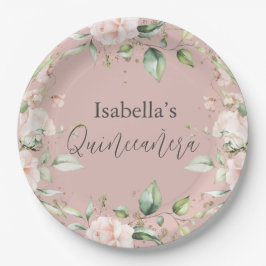 Plato De Papel Papel Quinceañera de color de agua floral de Rubor