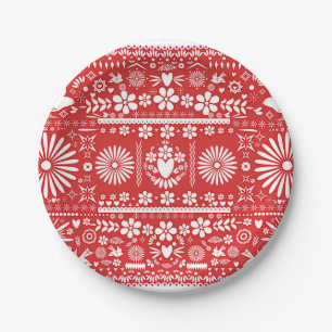 Plato De Papel Papel Rojo y Blanco Picado Mexicano Boda Matrimoni