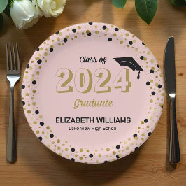 Plato De Papel Papel rosa del partido de graduación de Confetti c
