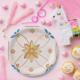 Plato De Papel Paper party plate, 9 inch, with floral design.