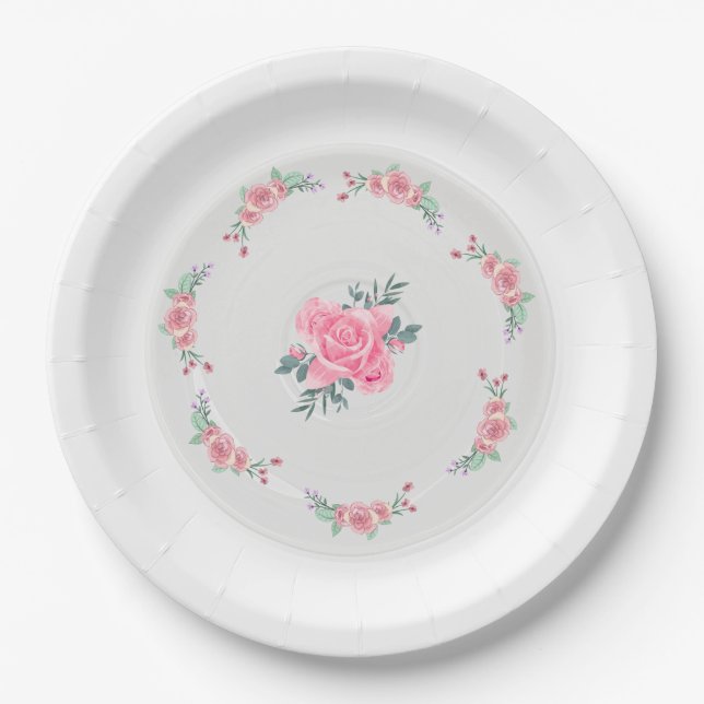 Plato De Papel Paper & Party Plates || Rose Garden Party Plate (Anverso)