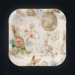 Plato De Papel Paper Plate<br><div class="desc">Spring Easter design with bunnies and flowers perfect for an Easter or spring party.</div>