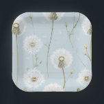 Plato De Papel Paper Plate<br><div class="desc">Beautiful baby blue party decorations with dandelion flowers.</div>