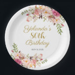 Plato De Papel Paper Plate Adult 80th Birthday, Elegant Floral<br><div class="desc">Paper Plate Adult 80th Birthday,  Elegant burgundy and Pink Floral</div>