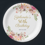 Plato De Papel Paper Plate Adult 80th Birthday, Elegant Floral<br><div class="desc">Paper Plate Adult 80th Birthday,  Elegant burgundy and Pink Floral</div>