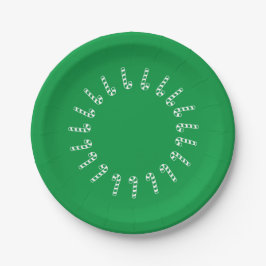 Plato De Papel Paper Plate - Green and White Candy Canes on Green
