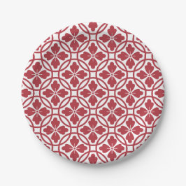 Plato De Papel Paper plate red & white geometric pattern