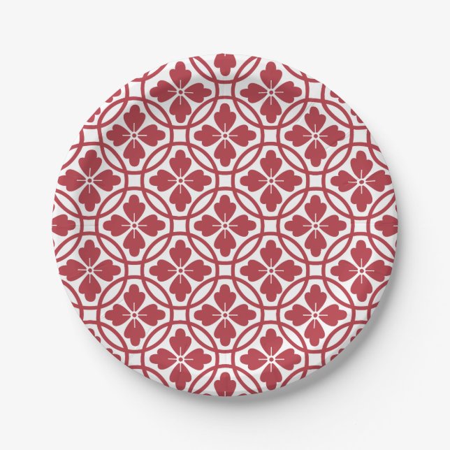 Plato De Papel Paper plate red & white geometric pattern (Anverso)