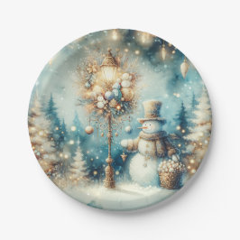 Plato De Papel Paper Plate-Vintage Christmas Snowman