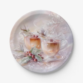Plato De Papel Paper Plate-White Victorian Christmas