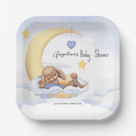Plato De Papel Paper Plate with a cute sleeping plush bunny.