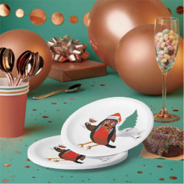 Plato De Papel Paper plate with Merry Christmas Robin design
