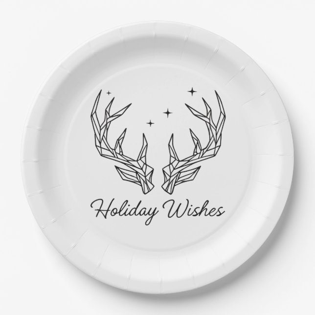 Plato De Papel Paper PlateMinimalist Deer Antlers "Holiday Wishes (Anverso)