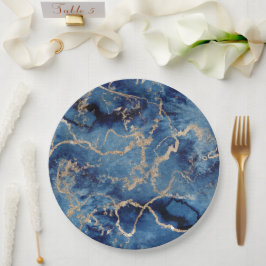 Plato De Papel Paper Plates 22,9 cm - Blue & Gold Pattern