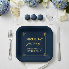 Plato De Papel Paper Plates Birthday Party Navy & Gold 80th