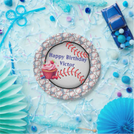 Plato De Papel Paper Plates, Blue White Stripe Birthday Baseball