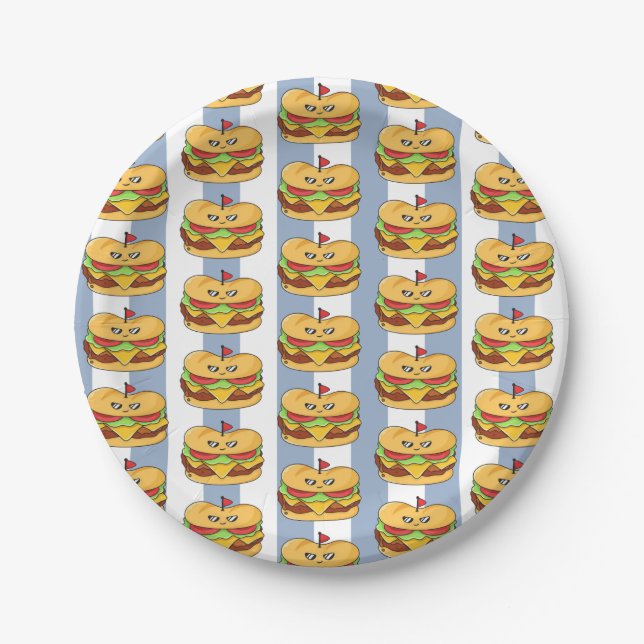 Plato De Papel Paper Plates, Blue & White Stripe Chicken Sandwich (Anverso)