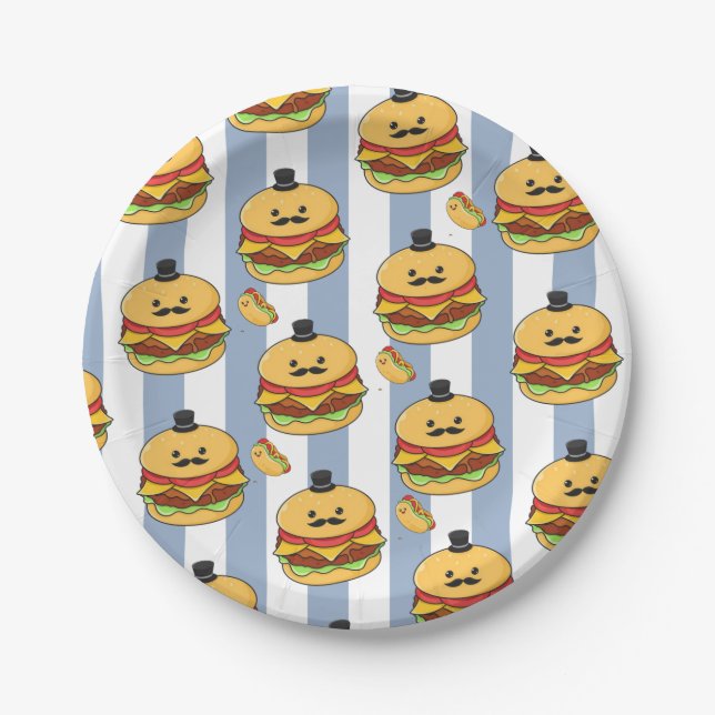 Plato De Papel Paper Plates, Blue & White Stripe Hotdog Hamburger (Anverso)