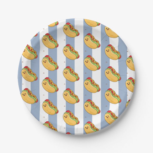 Plato De Papel Paper Plates, Blue & White Stripe Hotdogs  (Anverso)
