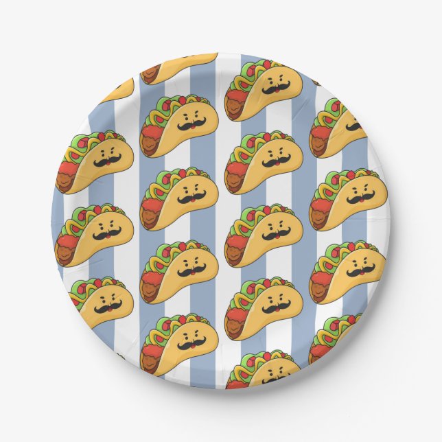 Plato De Papel Paper Plates, Blue & White Stripe Tacos (Anverso)