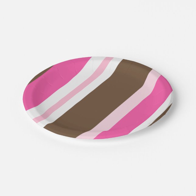 Plato De Papel Paper Plates Brown & Pink Stripe (Angular)