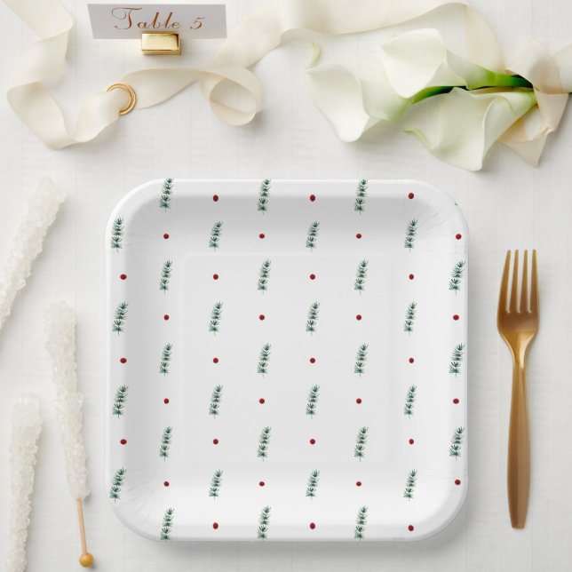 Plato De Papel Paper Plates - Christmas Winter Floral Pattern (Boda)