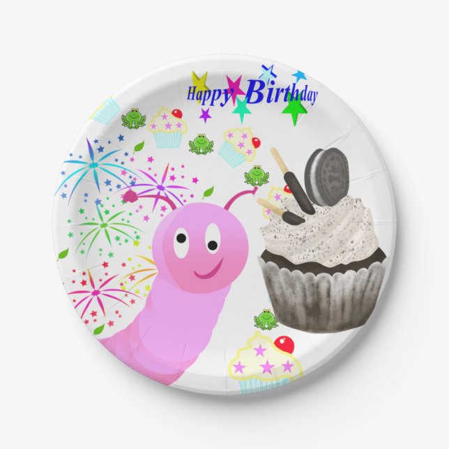 Plato De Papel Paper Plates, Happy Birthday Chocolate Cupcake  (Anverso)
