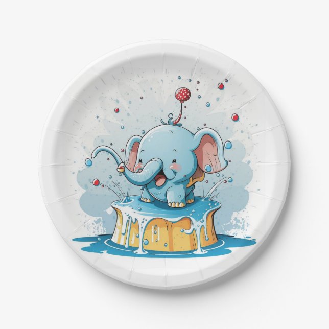 Plato De Papel Paper Plates,  Happy Blue Elephant  (Anverso)