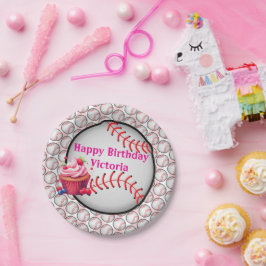 Plato De Papel Paper Plates, Pink  White Stripe Birthday Baseball