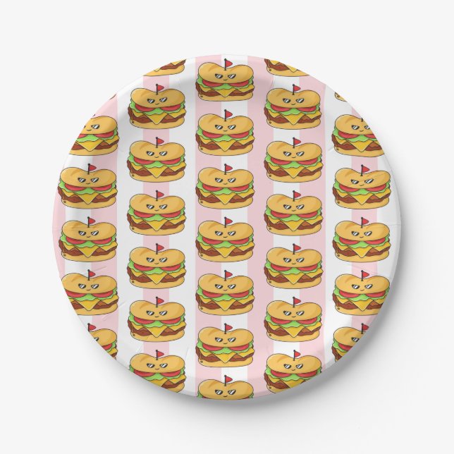 Plato De Papel Paper Plates, Pink & White Stripe Chicken Sandwich (Anverso)