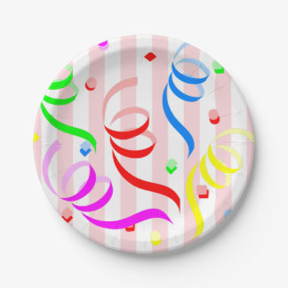 Plato De Papel Paper Plates,  Pink & White Stripe Confetti