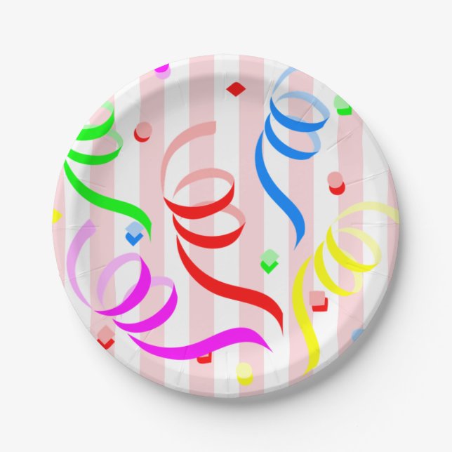 Plato De Papel Paper Plates,  Pink & White Stripe Confetti (Anverso)