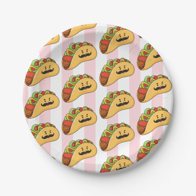 Plato De Papel Paper Plates, Pink & White Stripe Tacos (Anverso)