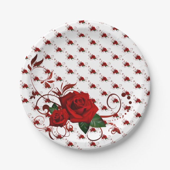 Plato De Papel Paper Plates,  Red Rose Floral (Anverso)
