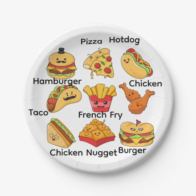 Plato De Papel Paper Plates, Tacos, Hamburger Chicken, French Fry (Anverso)