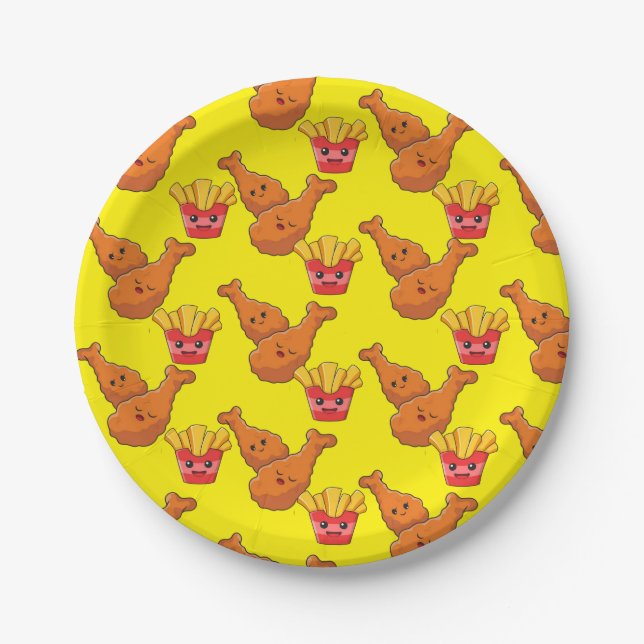 Plato De Papel Paper Plates, Yellow French Fries Chicken (Anverso)